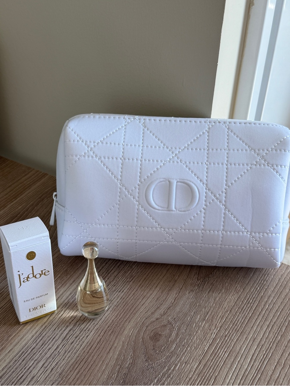 Dior White Quilted CD Cosmetic Pouch